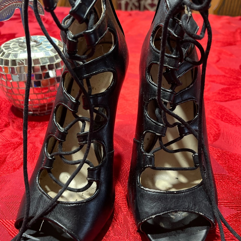 Zara Black Gladiator Lace-Up Stiletto Sandals - Picture 5 of 6